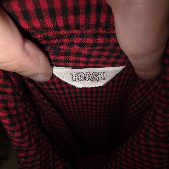 EUC Toast Red And Black Checkered Midi Peasant Dress Sz 10 - Picture 5 of 6